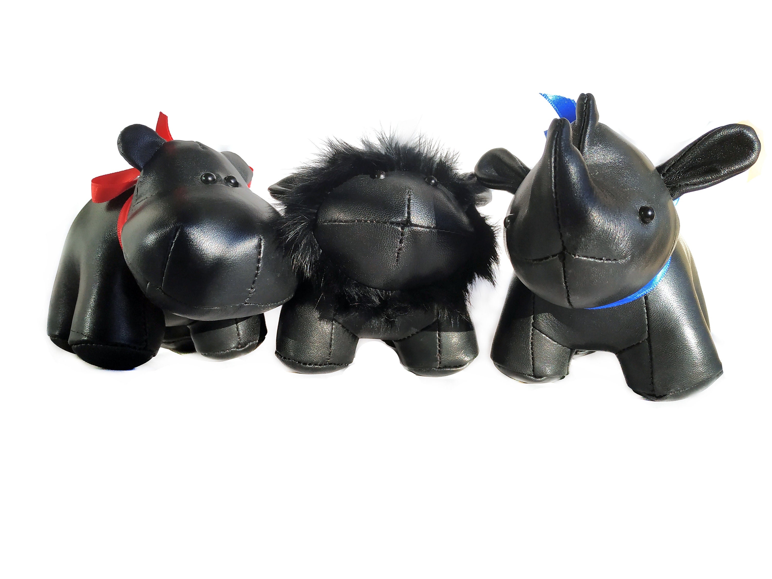 Leather toys animals Hippo black color Lion leather Rhino toy Etsy