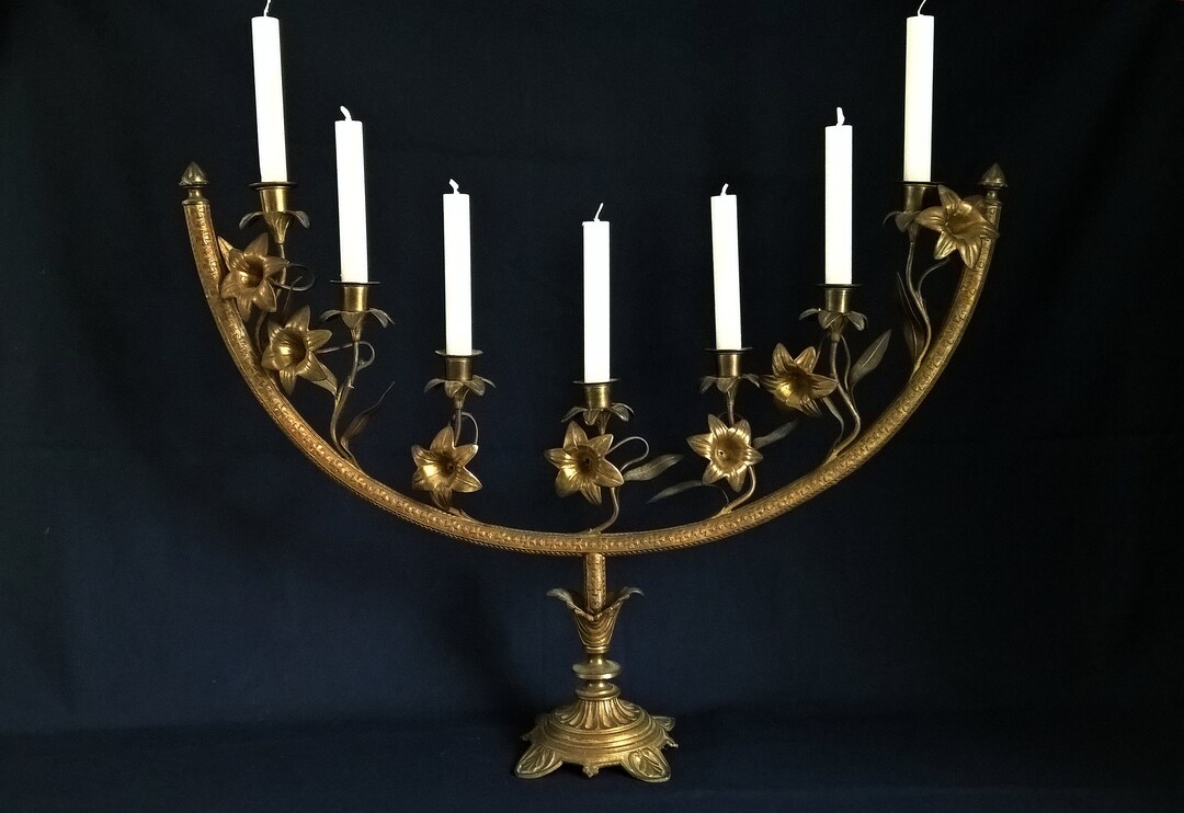 Antique Large Altar Candlestick 7 Candles Candle Stand Maltese Etsy