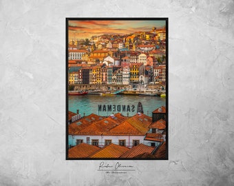 Porto | Portugal | Coucher de soleil | Fleuve Douro | Paysage | Ville | Art mural | Impression architecturale | Affiche portugaise | suspensions murales