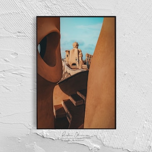 Barcelona Spain Travel Poster of Barcelona Casa Mila, La pedrera Gaudi, Digital art of Barcelona, Travel Prints Barcelona poster Decor