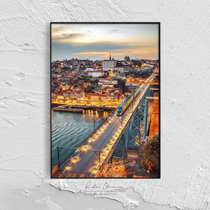 Oporto | Portugal | Puesta de sol | Río Duero | Paisaje | Ciudad | Arte de pared |  Impresión de arquitectura ? Portugal Póster