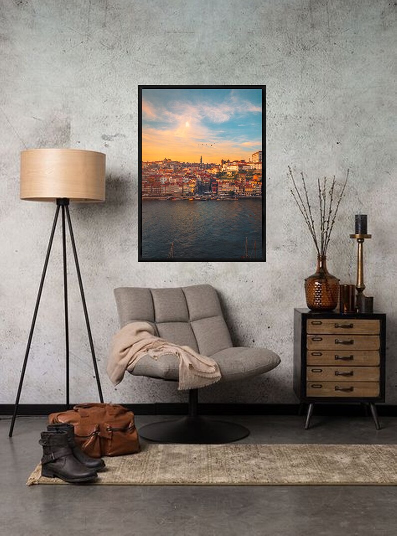 Wall Art Landscape City Lights Portugal Poster Architecture Print Douro River Porto Sunset City