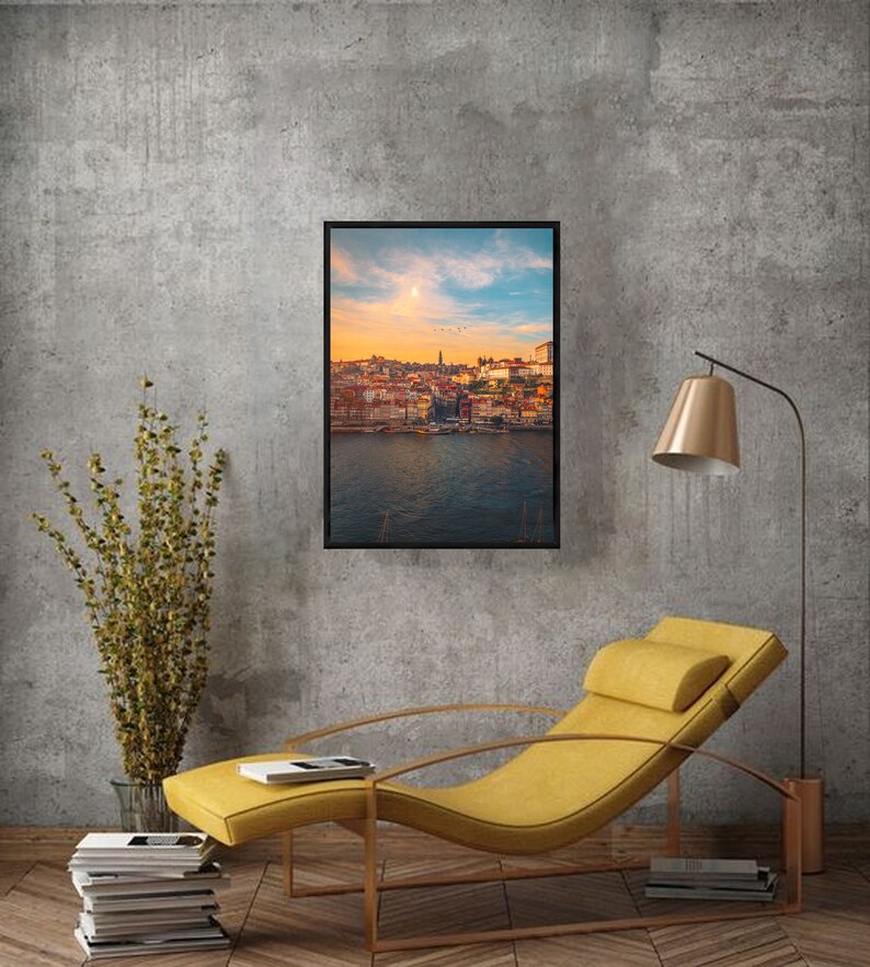 Wall Art Landscape City Lights Portugal Poster Architecture Print Douro River Porto Sunset City