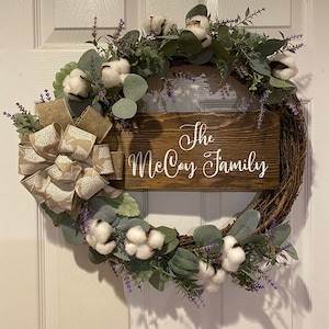 Wreath with custom decal on it.