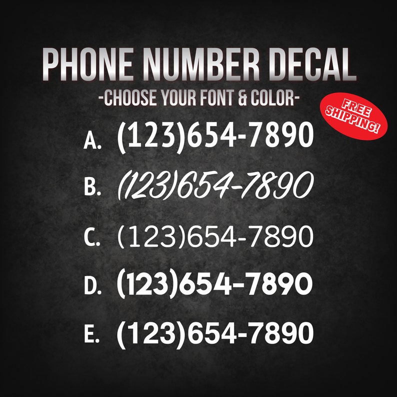 Phone Number Vinyl Decal Customized Choose Your Font Etsy