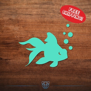 May include: A teal blue fish silhouette with bubbles rising above it. The text "FREE SHIPPING!" is in a red speech bubble above the fish.