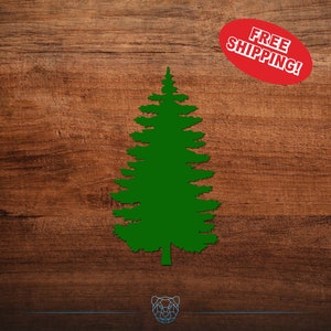 May include: A green silhouette of a pine tree on a brown wood background. The text "FREE SHIPPING!" is in a red oval at the top right of the image.