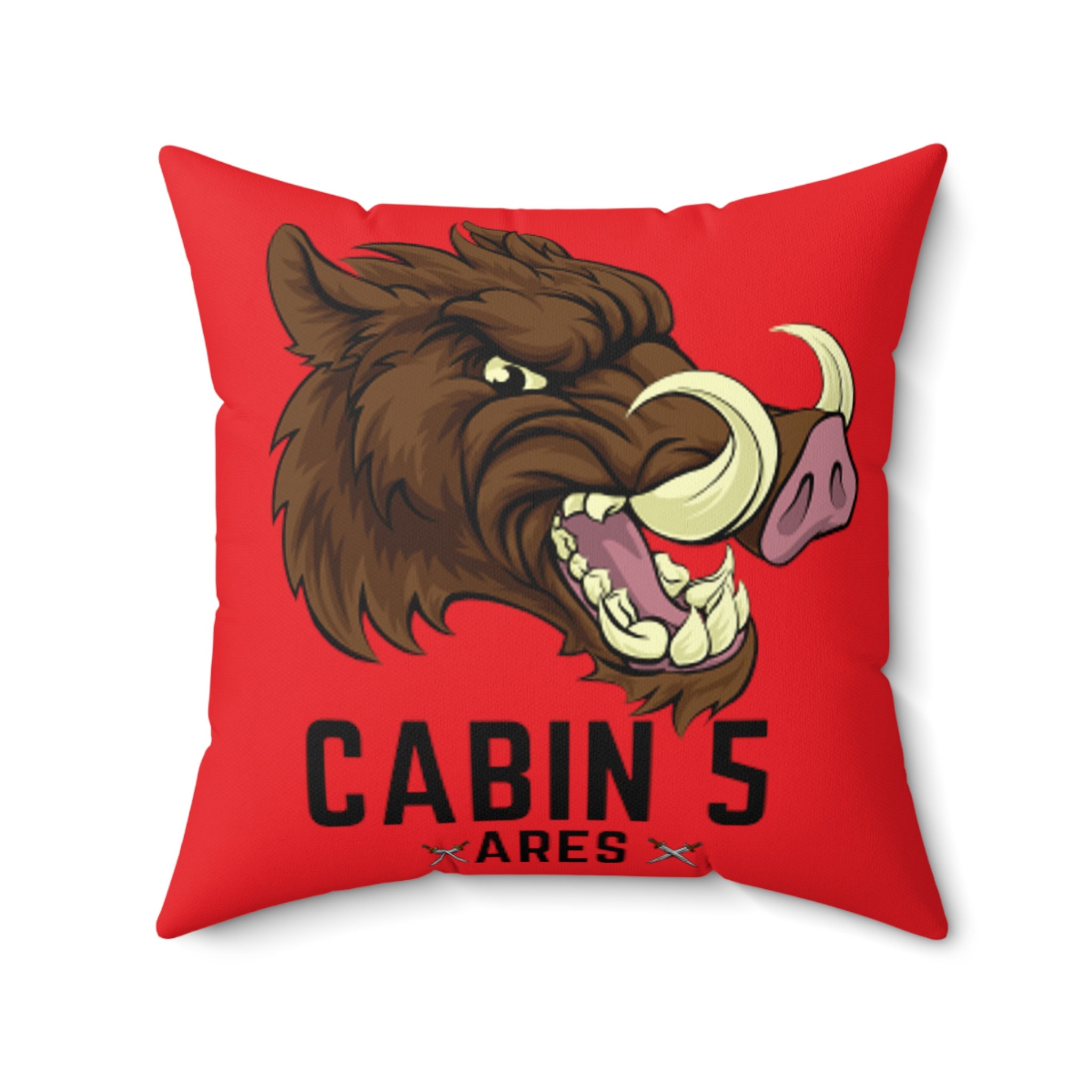 Percy Jackson Camp Half Blood Cabin 5 (Ares) Red Faux Suede Square Pillow