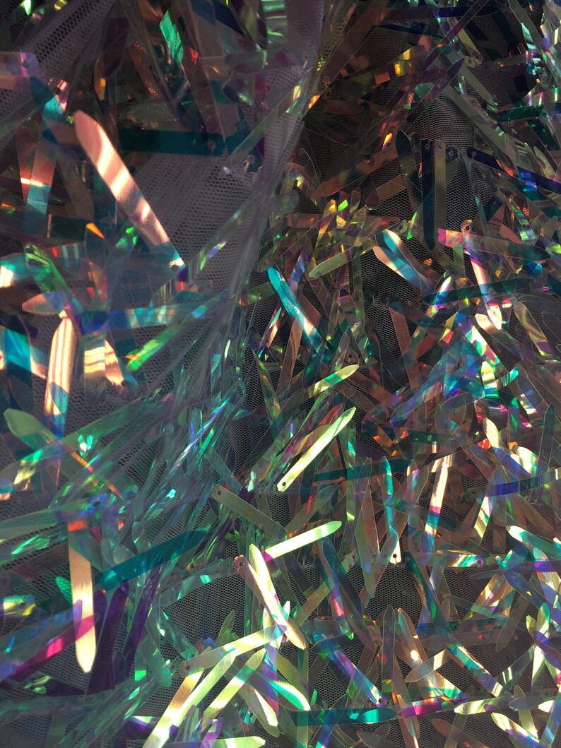 Iridescent Sword Shape Sequin on Mesh Base 54 inch Different Colors Sold by the Yard