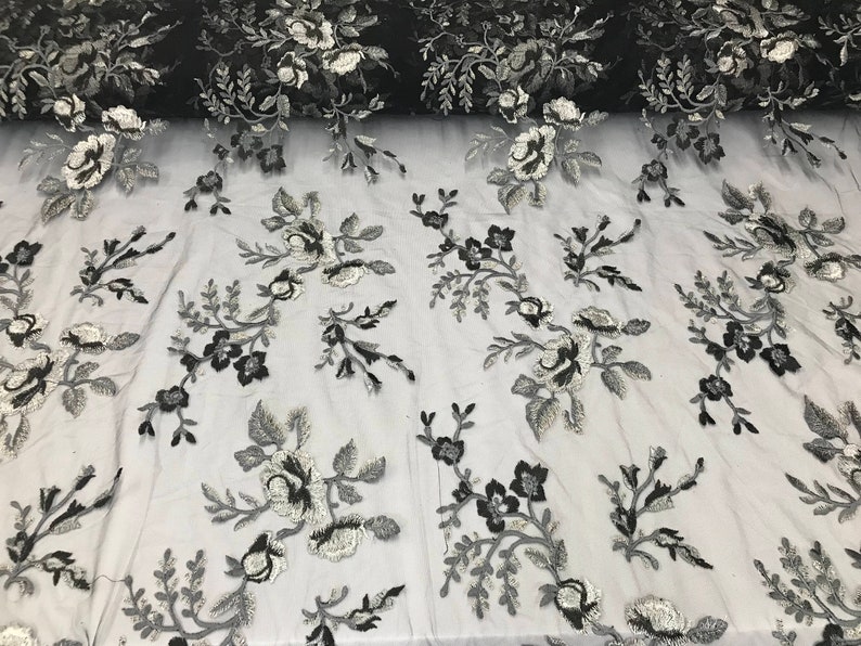 Shop Mesh Lace Fabric FloralFlower Multi-Color Black Embroidered Mesh For Dress Bridal