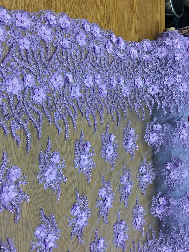 Shop 3D FloralFlower Beaded Mesh Lace Fabric Lavender Lace By The Yard