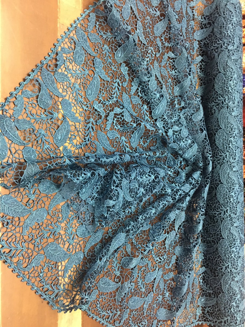 Heavy Weight Guipure Leafs Design Prom Nightgown Decorations-Sold by the Yard Teal