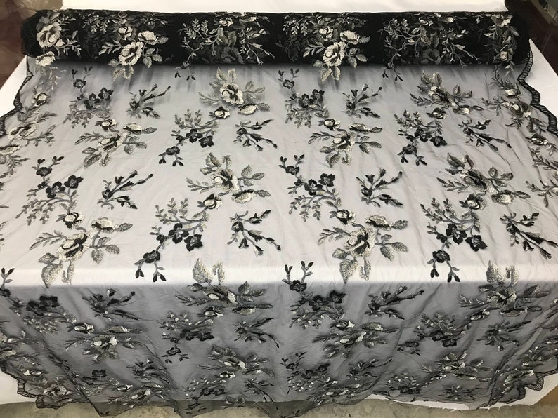 Shop Mesh Lace Fabric FloralFlower Multi-Color Black Embroidered Mesh For Dress Bridal