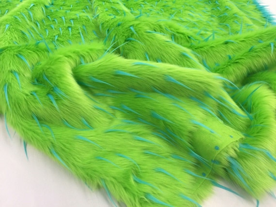 Faux Fur Long Pile 2 Tone Spike LIME TURQUOISE Fabric Sold BTY 60/" Wide