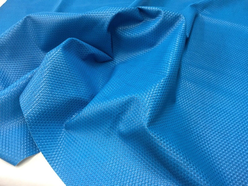 Blue by the Yard Pu Leather Faux Leather Lattice Basket Weave Upholstery Vinyl Fabric