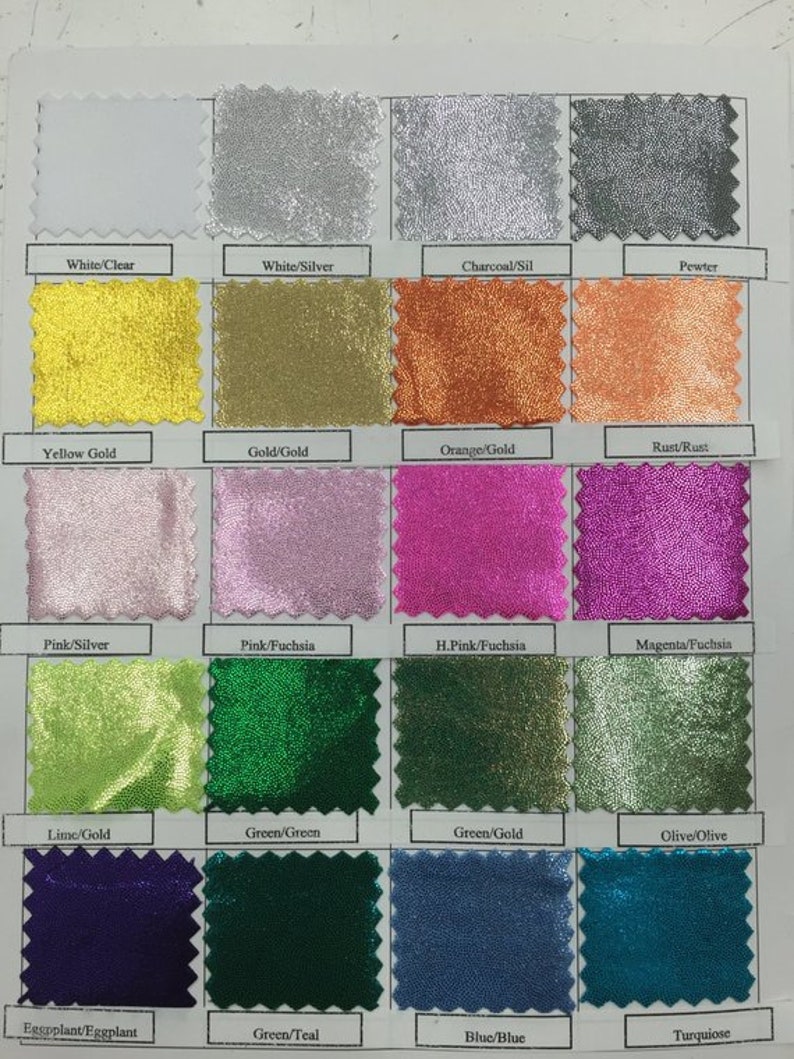 60 Wide Just Choose The Color and Quantity Below Wholesale Prices Available Also 4 Way Stretch Nylon Spandex wFoggy Foil sold by yard