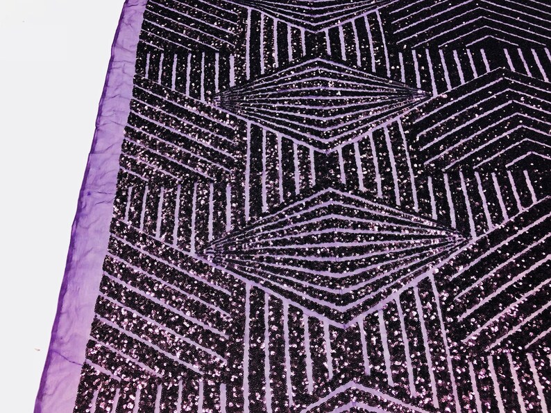 Sold By The Yard Geometric 2 Way Stretch Sequins Fabric Plum Geometric Diamond Design