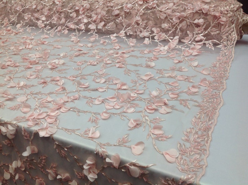 2 Yards Lace Trim Ivory Tulle Pink Heart Exquisite Embroidery Floral Wedding Bridal Veil Lace 6.69 width High Quality
