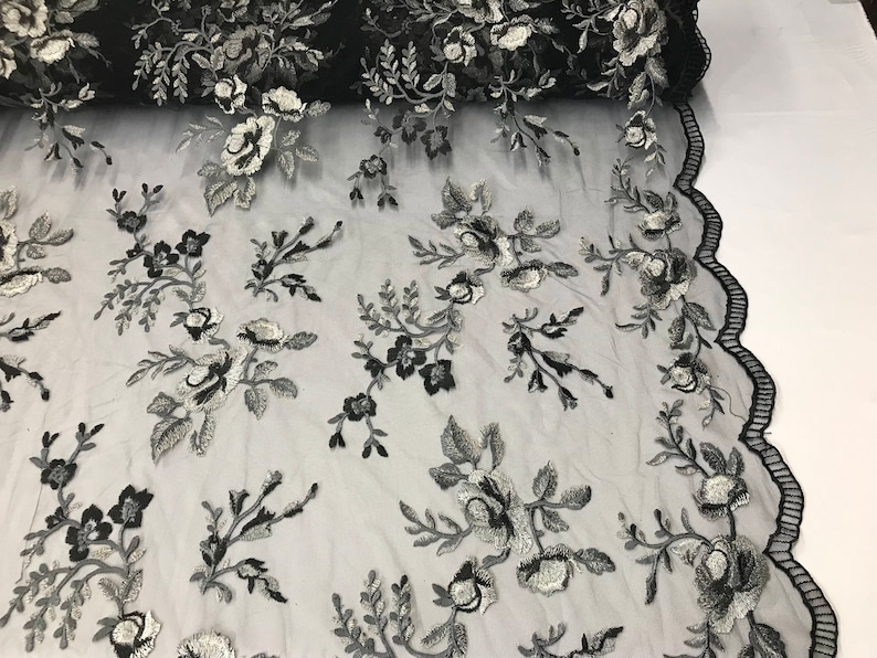 Shop Mesh Lace Fabric FloralFlower Multi-Color Black Embroidered Mesh For Dress Bridal