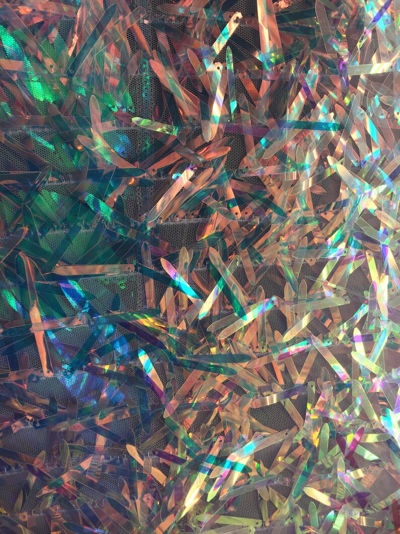 Iridescent Sword Shape Sequin on Mesh Base 54 inch Different Colors Sold by the Yard