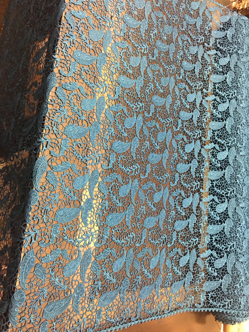 Heavy Weight Guipure Leafs Design Prom Nightgown Decorations-Sold by the Yard Teal