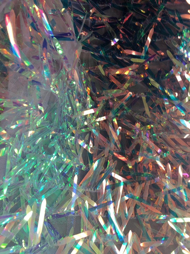 Iridescent Sword Shape Sequin on Mesh Base 54 inch Different Colors Sold by the Yard