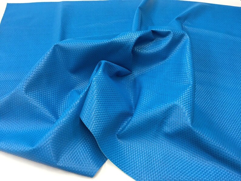 Blue by the Yard Pu Leather Faux Leather Lattice Basket Weave Upholstery Vinyl Fabric