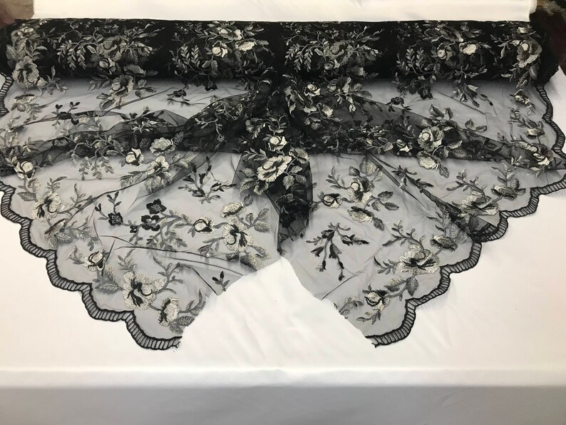 Shop Mesh Lace Fabric FloralFlower Multi-Color Black Embroidered Mesh For Dress Bridal