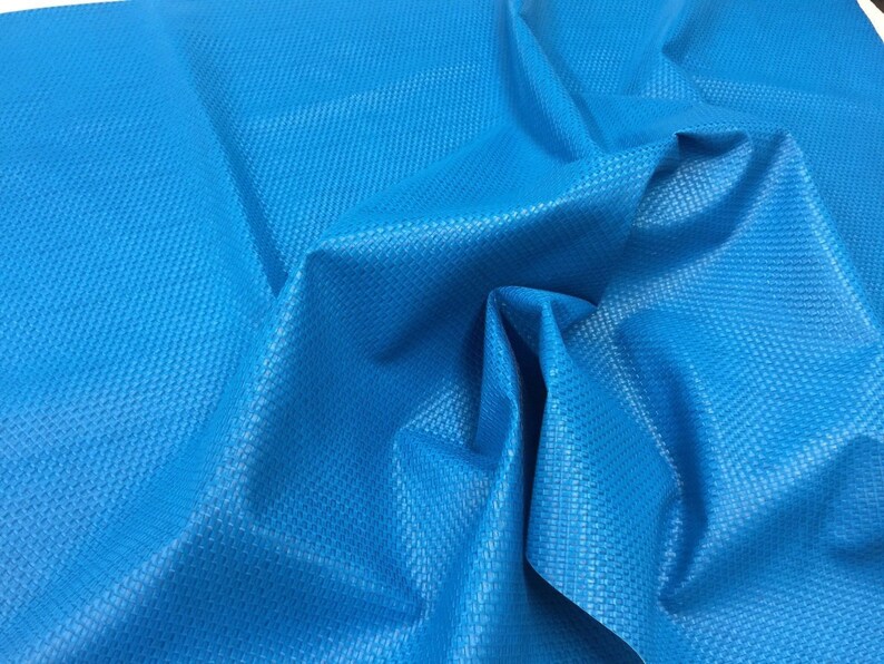Blue by the Yard Pu Leather Faux Leather Lattice Basket Weave Upholstery Vinyl Fabric