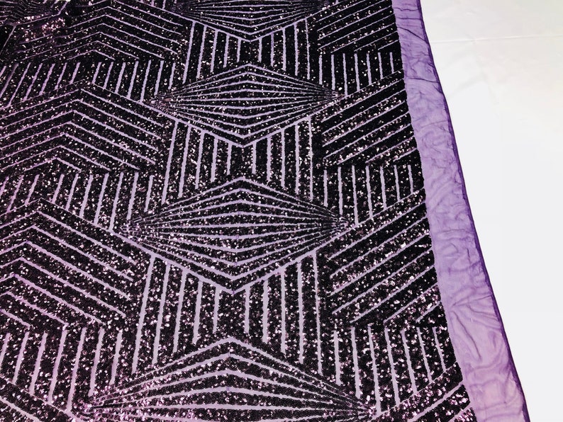 Sold By The Yard Geometric 2 Way Stretch Sequins Fabric Plum Geometric Diamond Design