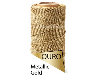 Linhasita 1mm Metallic Gold Waxed Cord, Thread, Macrame Cord, Knotting String, Twisted Leather Sewing Thread, Bracelet Waxed Cord 161yd