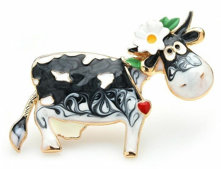 Cow Charms, Black White Enamel, Gold Toned Alloy Metal, 16mm x 20mm - 5  pieces (1310)