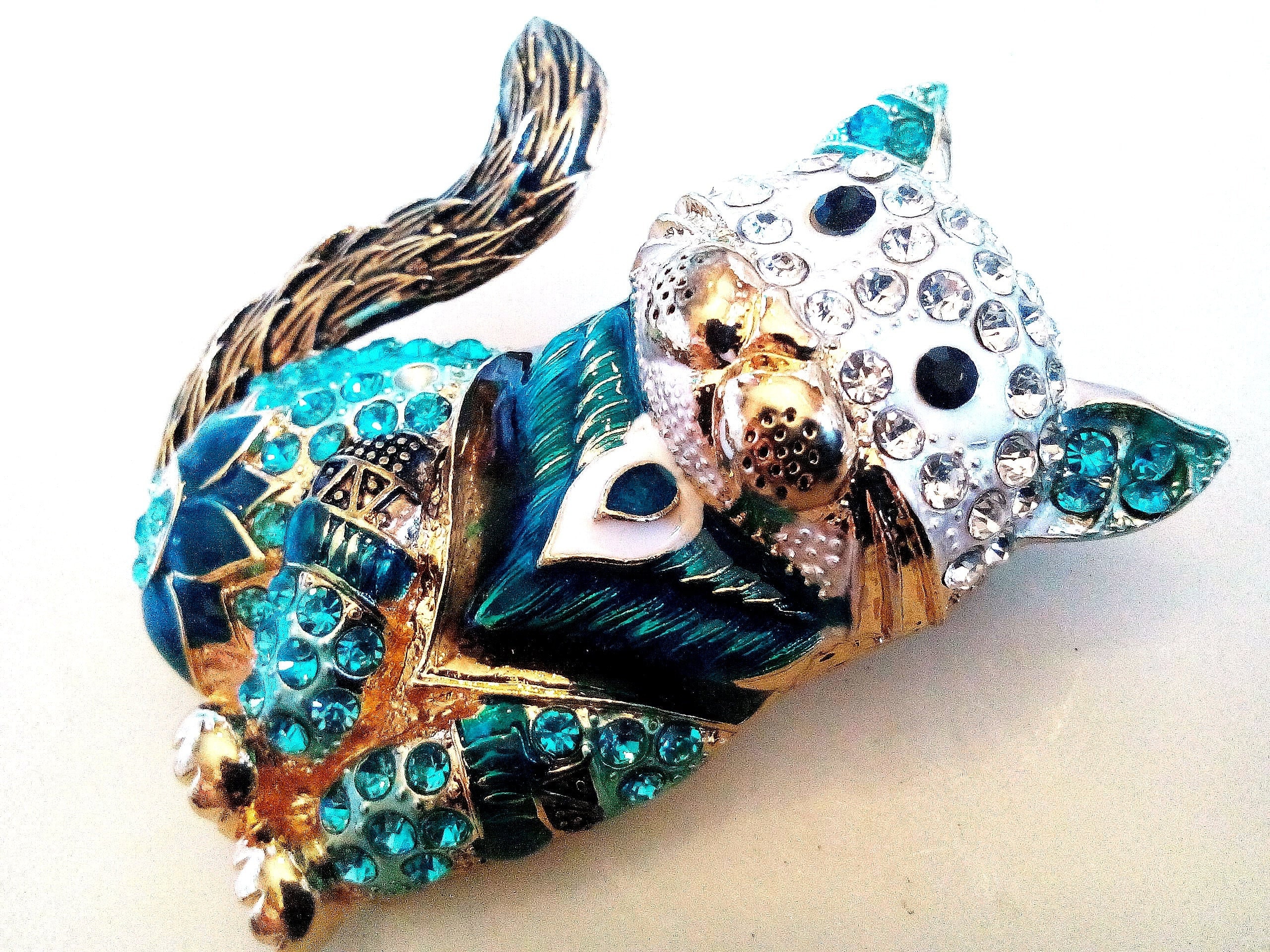 RHINESTONE CAT BROOCH Adorable Figural Enameled Animal Etsy