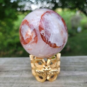 Fire Quartz Crystal Ball with Stand - Sphere - Red Hematoid Quartz Polished  Orb Display Specimen - Divination - Alter Tools