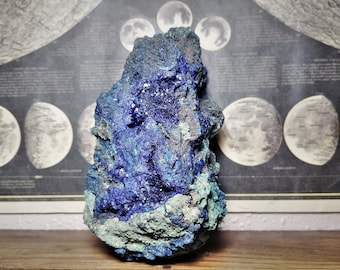 Lustrous Indigo Azurite and Vivid Malachite Natural Druzy Geode - Large High Quality Mineral Display Specimen - Crystal Cluster