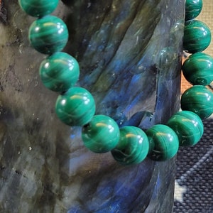 Bracelet extensible en cristal de malachite - Malachite du Congo - Chakra du coeur