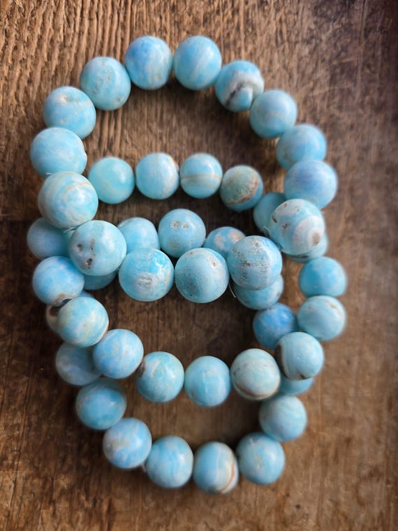 Blue Aragonite Beaded Gemstone Bracelet- Crystal Stretch Bracelets - Throat Chakra Crystals