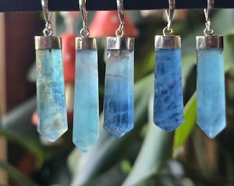 Blue Fluorite Crystal Pendant - Sterling Silver Gemstone Pendants - Wearable Crystals - Gemstone Jewelry
