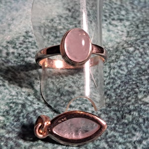 18K Vermeil Rose Gold Plated Morganite Ring and Pendant set - .925 Sterling Silver Ring - US Size 5.5 - Jewelry
