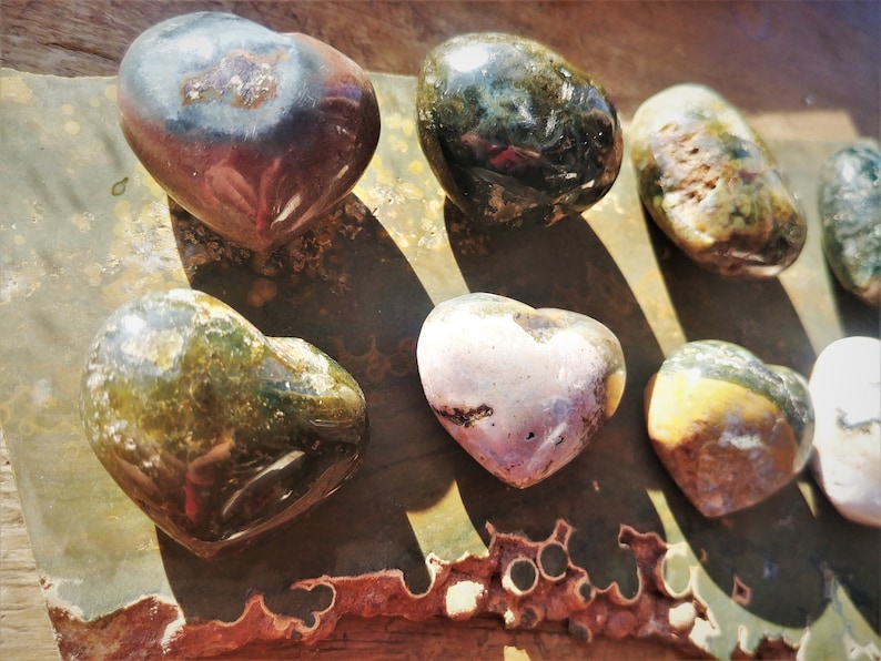 Love Totem Heart Chakra Reiki Meditation Crystals Multi Color Chalcedony Carved Ocean Jasper Heart From The NW Coast Of Madagascar