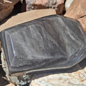 Silver Sheen Obsidian Coffin Bowl Crystal Carving  - Volcanic Crystals - Lillith Energy - Alternative Decor - Gothic Esthetic