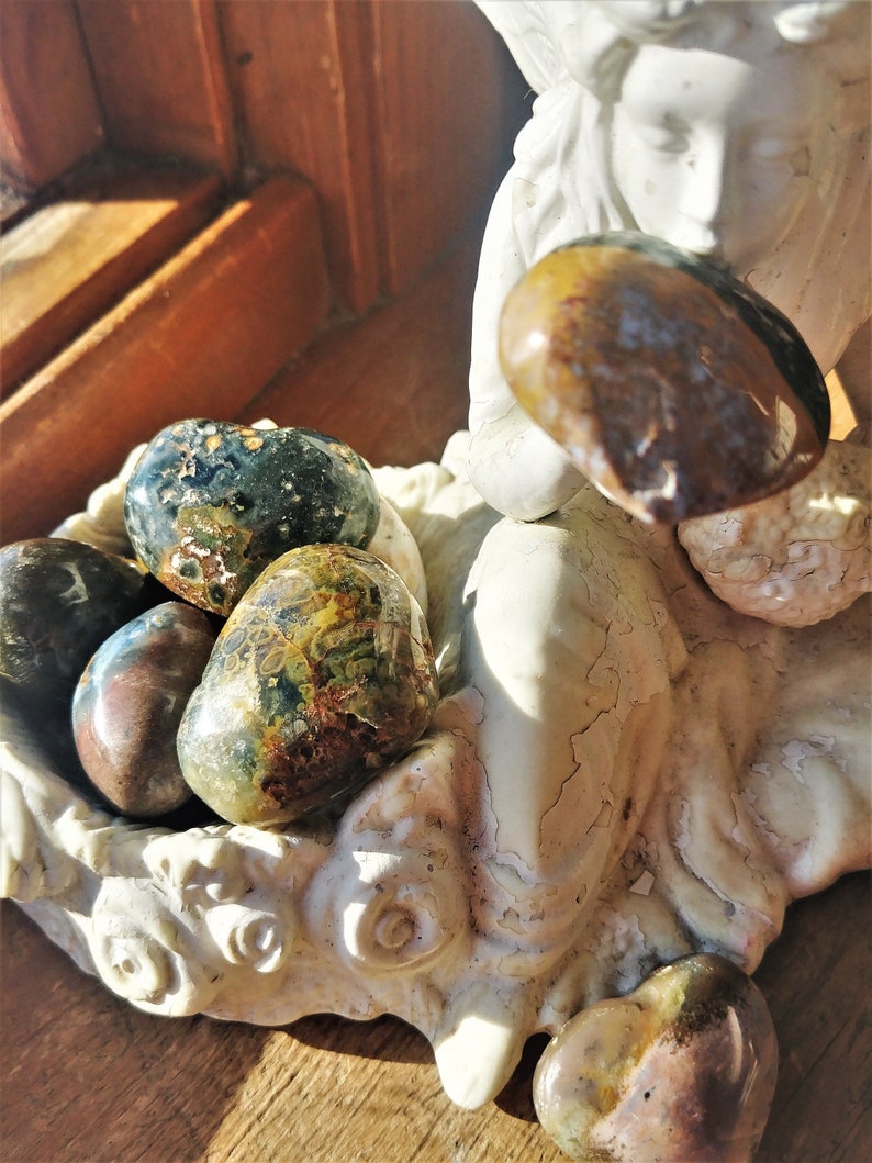 Love Totem Heart Chakra Reiki Meditation Crystals Multi Color Chalcedony Carved Ocean Jasper Heart From The NW Coast Of Madagascar