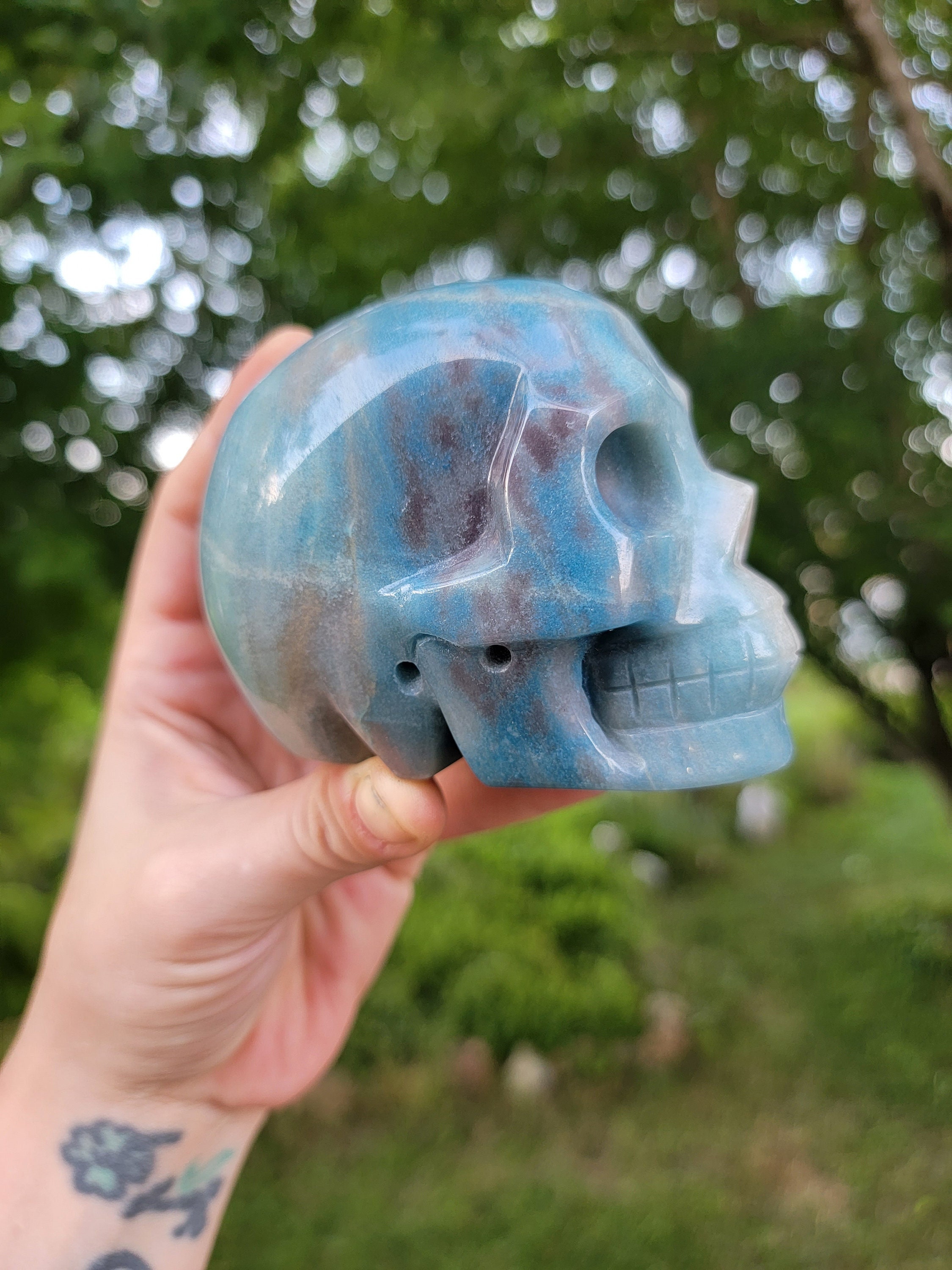 Trollite Crystal Skull - Throat and Crown Chakra Brazilian Trialite Carving - Metaphysical Decor