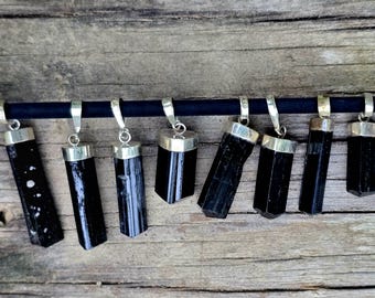 Terminated Black Tourmaline Crystal .925 Silver Pendant - Metaphysical - Crystals for protection