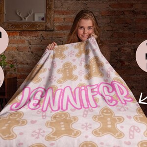 Gingerbread Man Blanket Christmas Coquette Bow Gingerbread Throw Pink Holiday Home Decor Hot Cocoa Christma Gift,Custome Gingerbread blanket