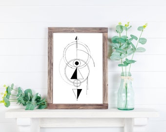 Blanco y negro geométrico Lámina artística