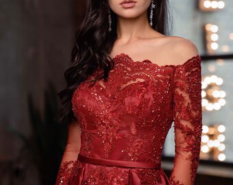 Burgundy Colorful Wedding Dress off the 