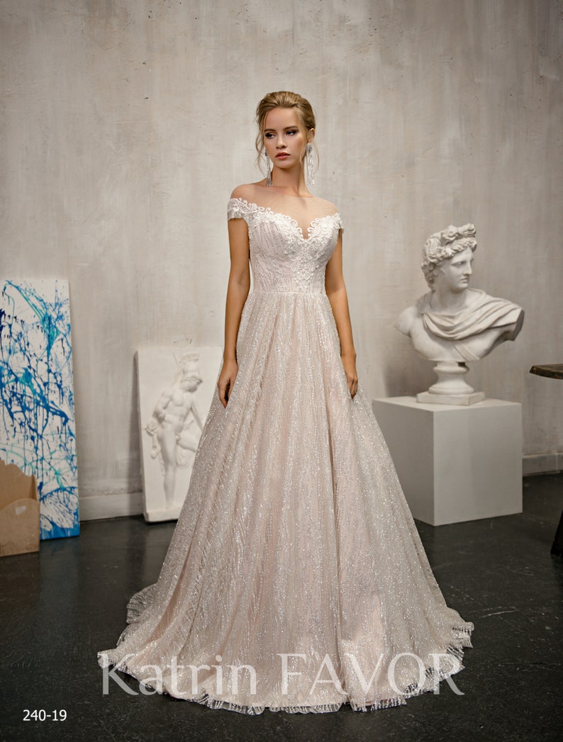 Blush glitter wedding dress Fairy corset wedding dress Colored image 1