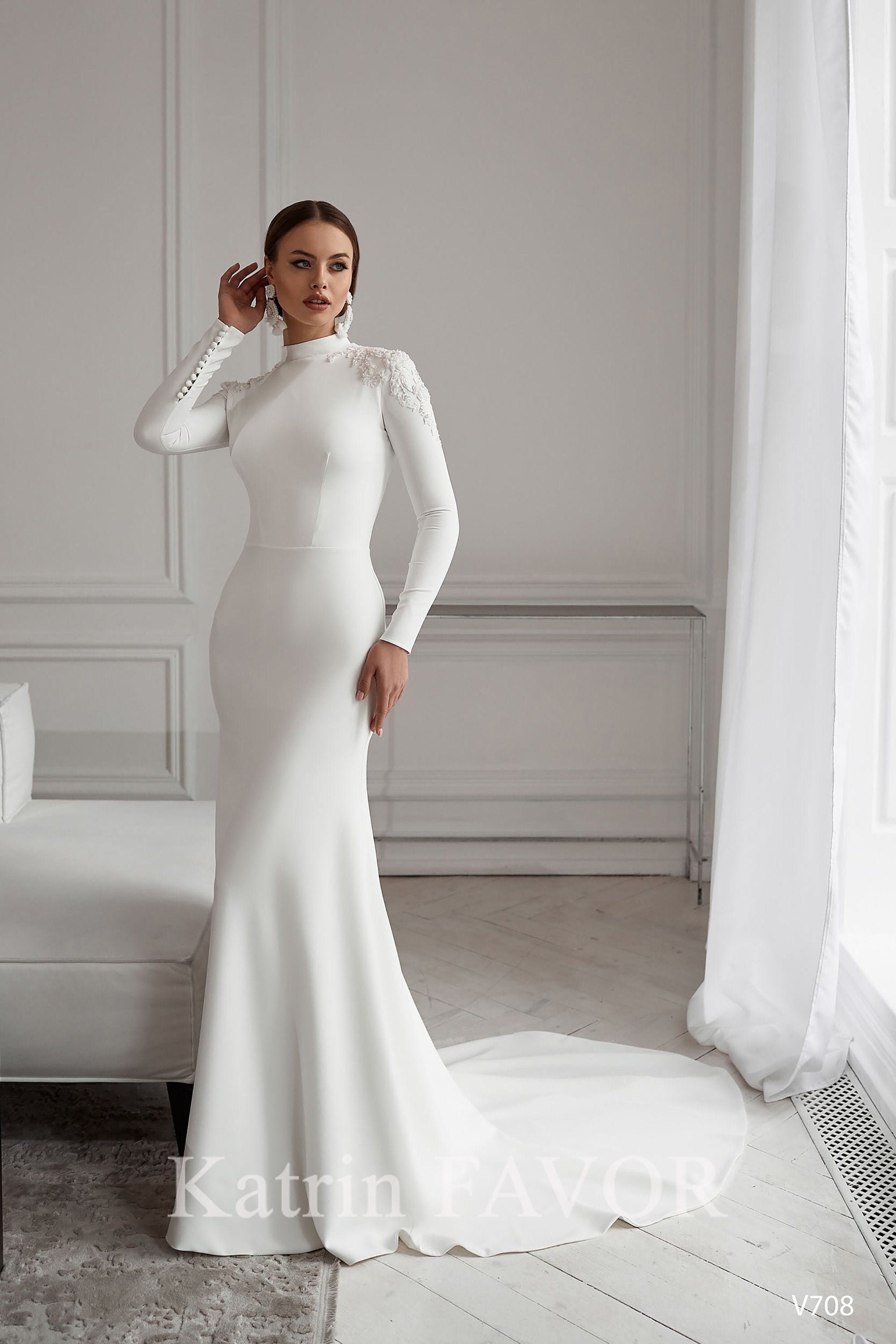 long sleeve high neck gown