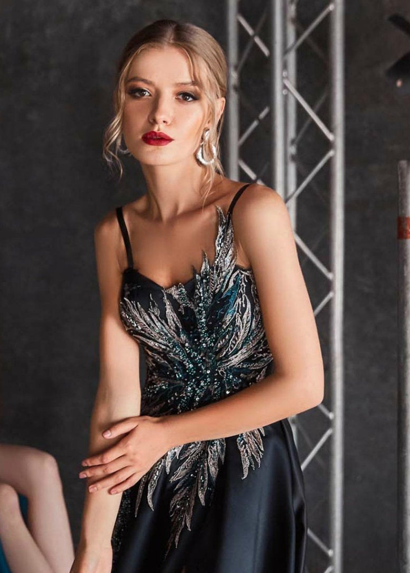 Black Wedding Dress Blue Wedding Dress Embroidered Dress Etsy